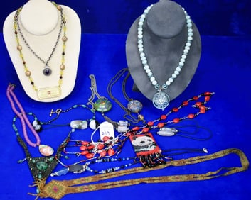 Lot of 13 Pieces of Jewelry - 12 Necklaces and 1 matching Sterling Bracelet