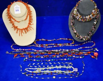 Lot of 12 Necklaces - Glass Beads, Pearl Like and Coral Like Beads