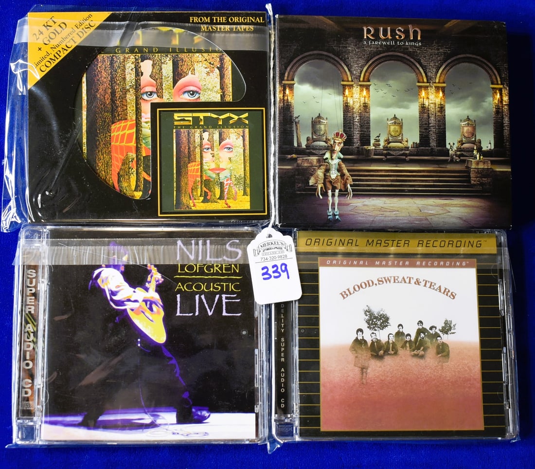 Lot of 4 Rush, Styx, Nils Lofgren & Blood Sweat & Tears CDs: Lot of 4 Rush, Styx, Niles Lofgren & Blood Sweat & Tears CDs includes Styx "The Grand Illusion" AFZ 067, Rush "A Farewell to Kings" 40th Anniversary, Blood Sweat & Tears UDSACD2009, and Ni
