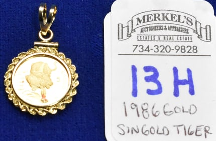 1986 5 Singold Year of the Tiger Gold Coin - Singapore Gold Coin.