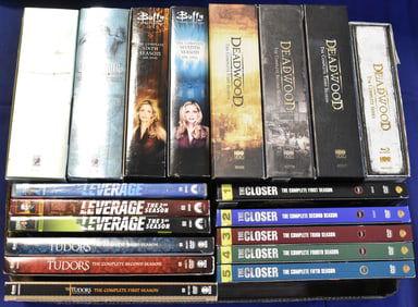 Lot of 19 CD Box Sets (Highlander, Buffy, Deadwood, Leverage, The Tudors & The Closer)
