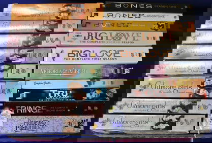 Lot of 18 CD Box Sets (Bones, The Gilmore Girls (All Series) Pride and Prejudice, Fringe, Big Love,