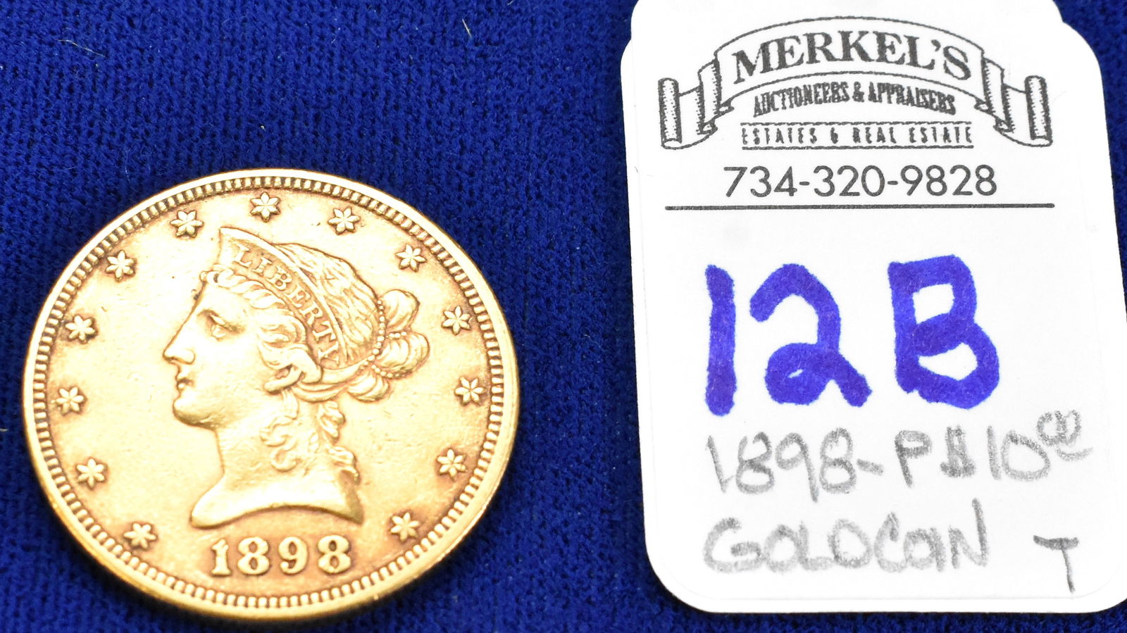 1898 P $10 US Liberty Head Gold Coin: 1898 P $10 US Liberty Head Gold Coin. Found in a small leather coin bag, by itself, in a chest with Estate Jewelry, listed later in this same sale. Please note before bidding on this or Any Gold items