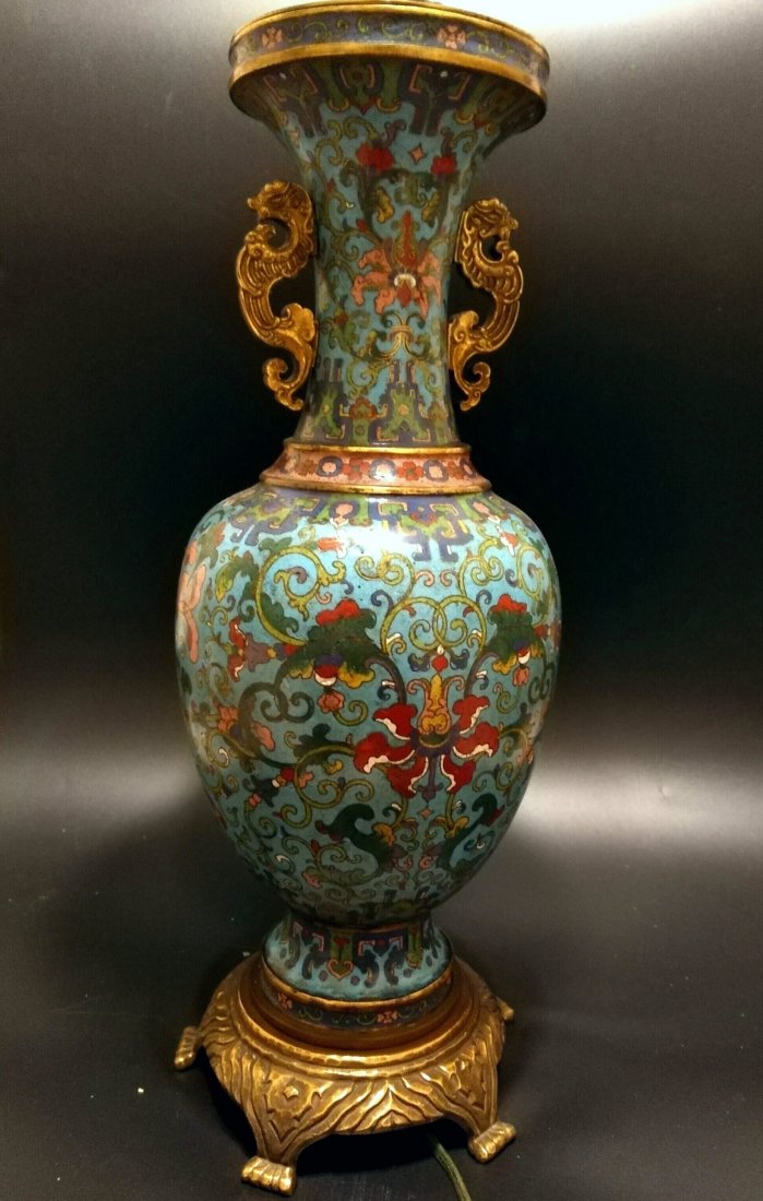 18th Qing Chinese  Cloisonne vase Lamp (1 of 5)