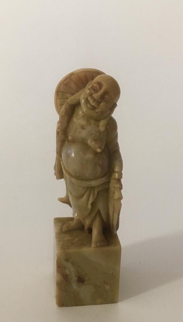 Antique CHINESE SOAPSTONE BUDDA CARVIN SEAL: MEASURES 4.5" X 1.25"