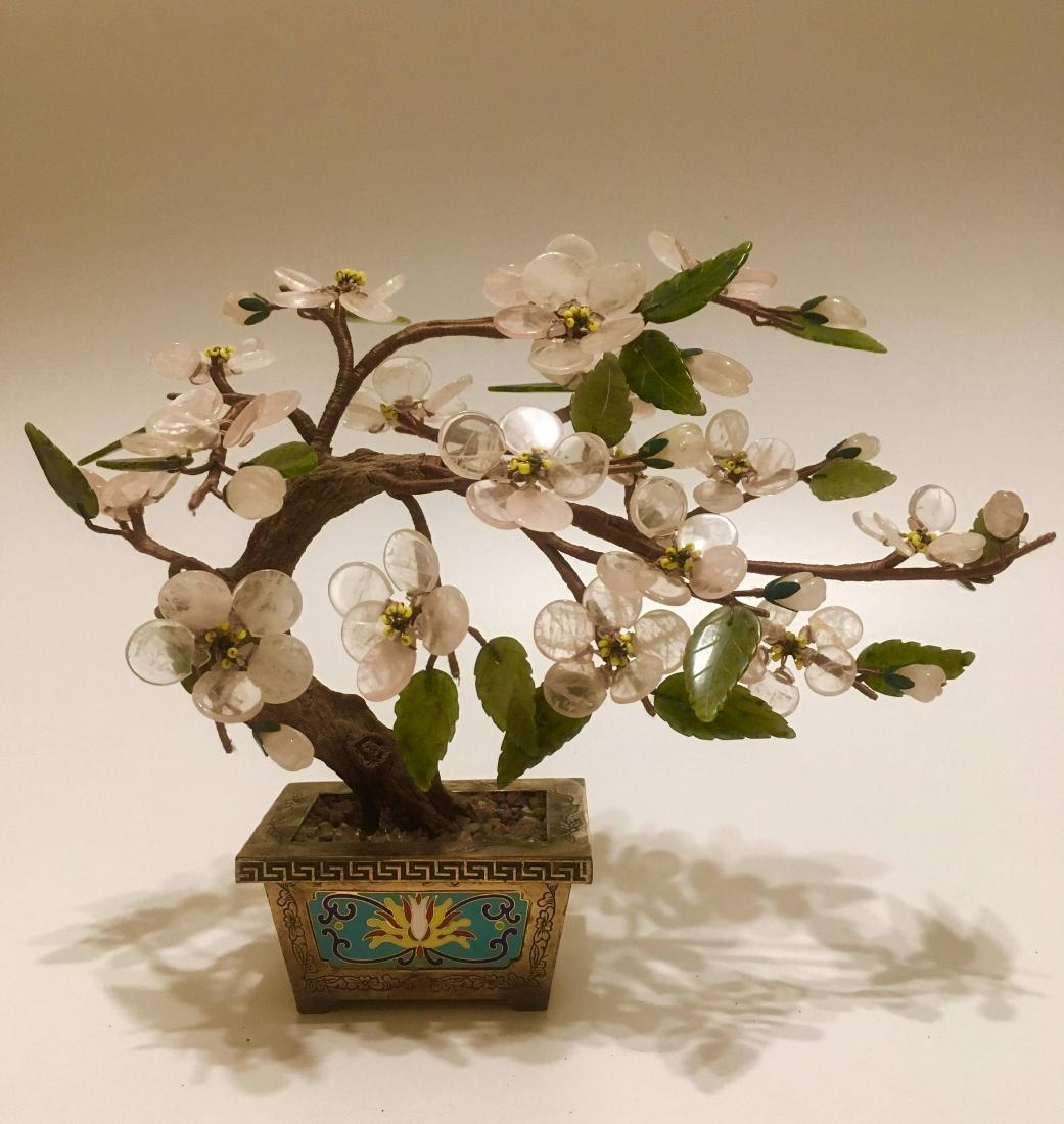 Chinese Cloisonne Jade Rose Quartz Tree Planter (1 of 2)