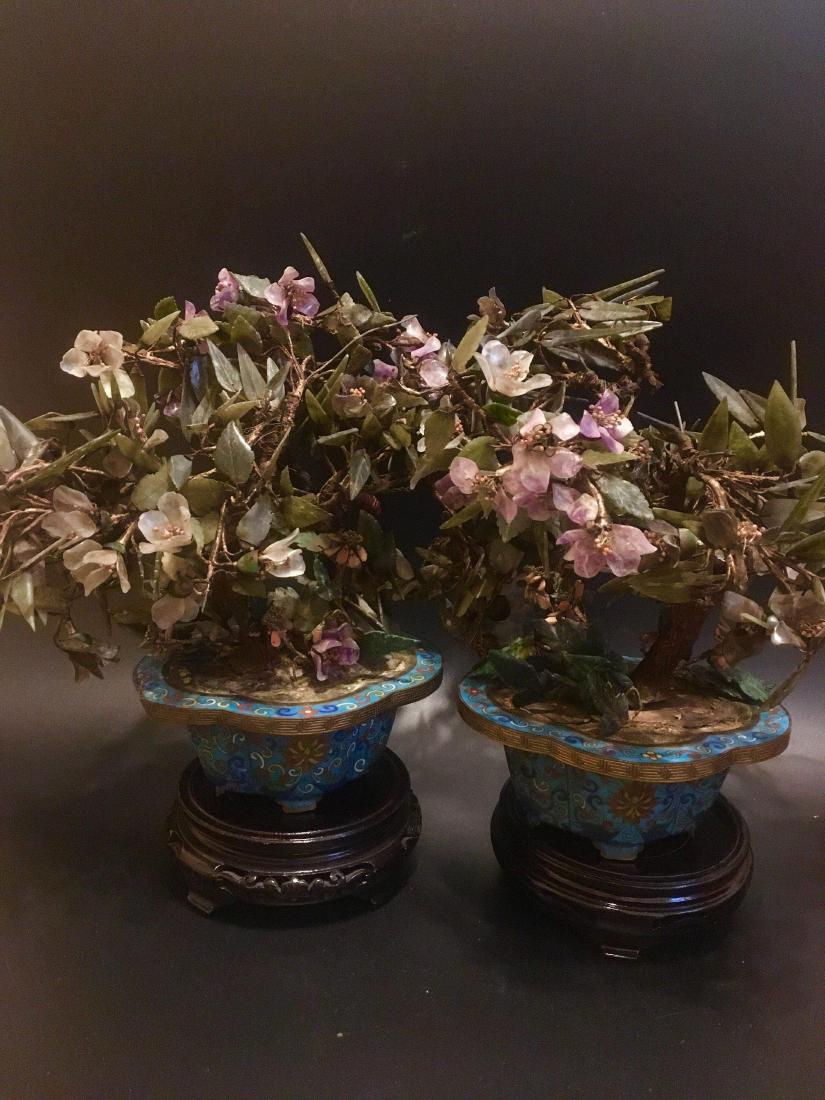 Pair of Qing Cloisonne Jade Amethyst Quartz Tree (1 of 5)