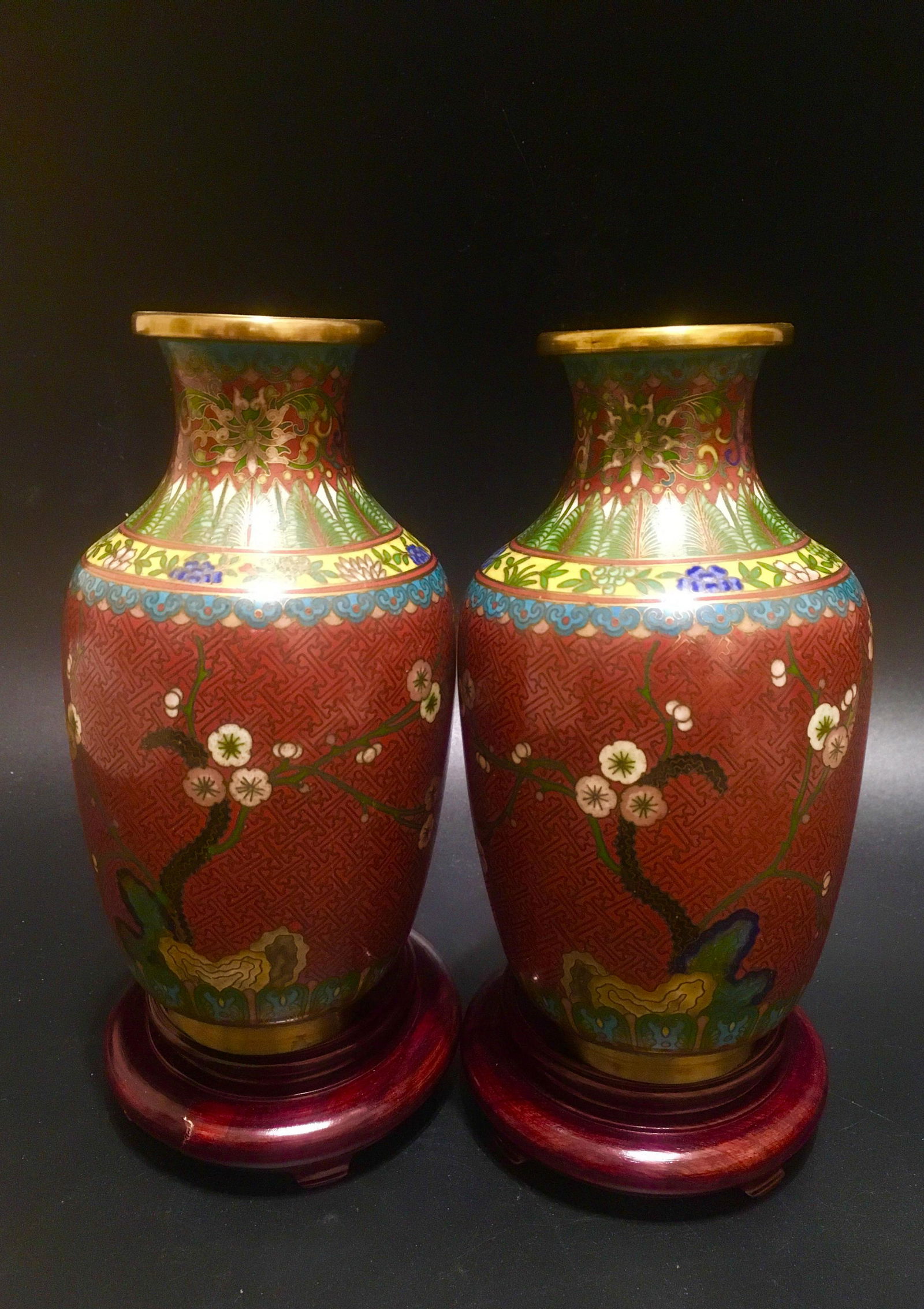 18-19th antique chinese pair of cloisonne red vases (1 of 3)
