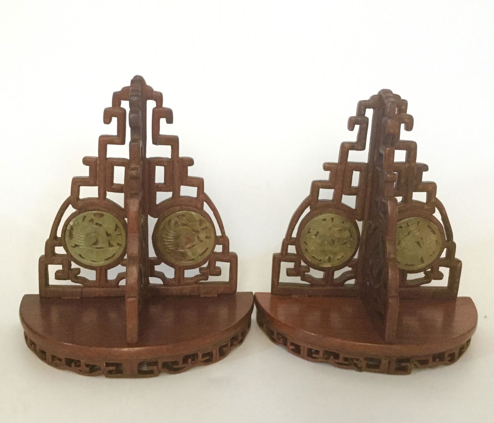 1940's Pair Carved Teak Wood Shelves with chinese Jade (1 of 3)