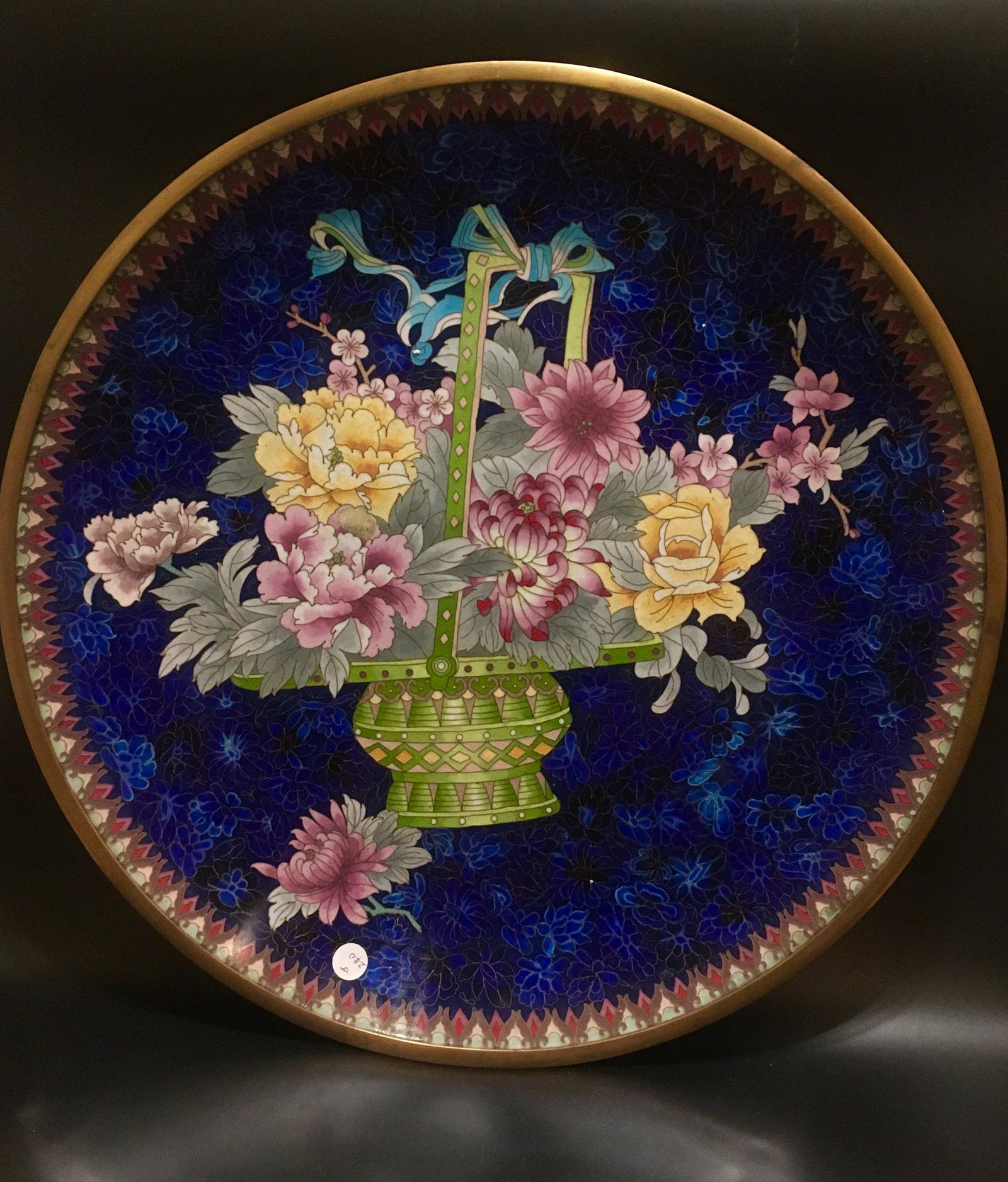 Cloisonne floral plate antique HUGE (1 of 4)