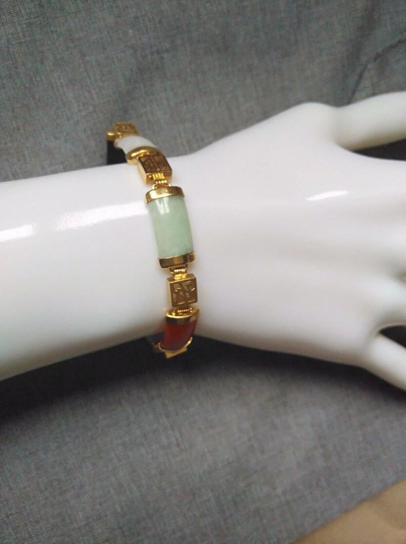 14K Yellow Gold Multicolored Jade Jadeite Link Bracelet (1 of 4)