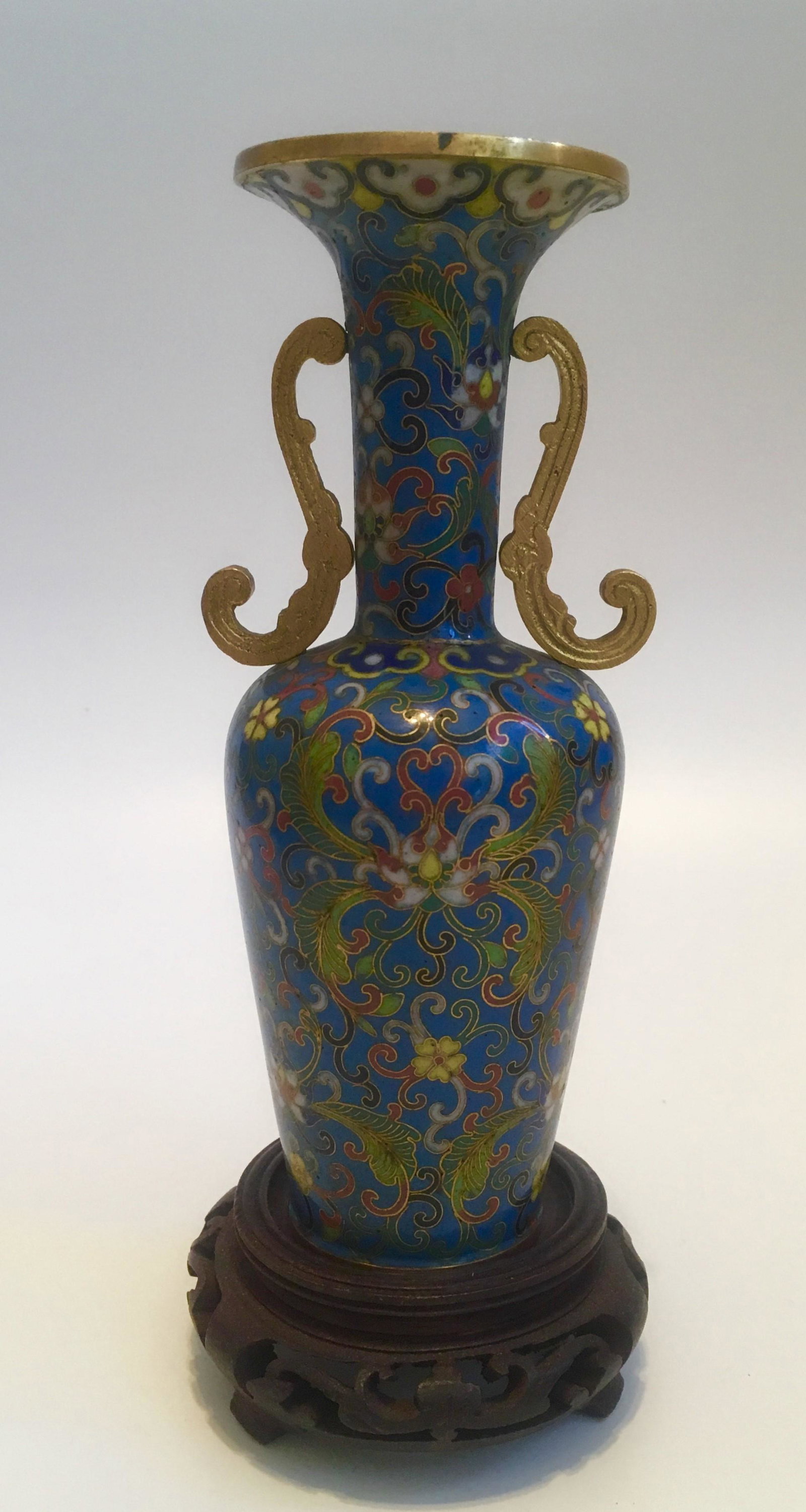 18th  Antique Chinese blue Cloisonne Vase with handles (1 of 5)