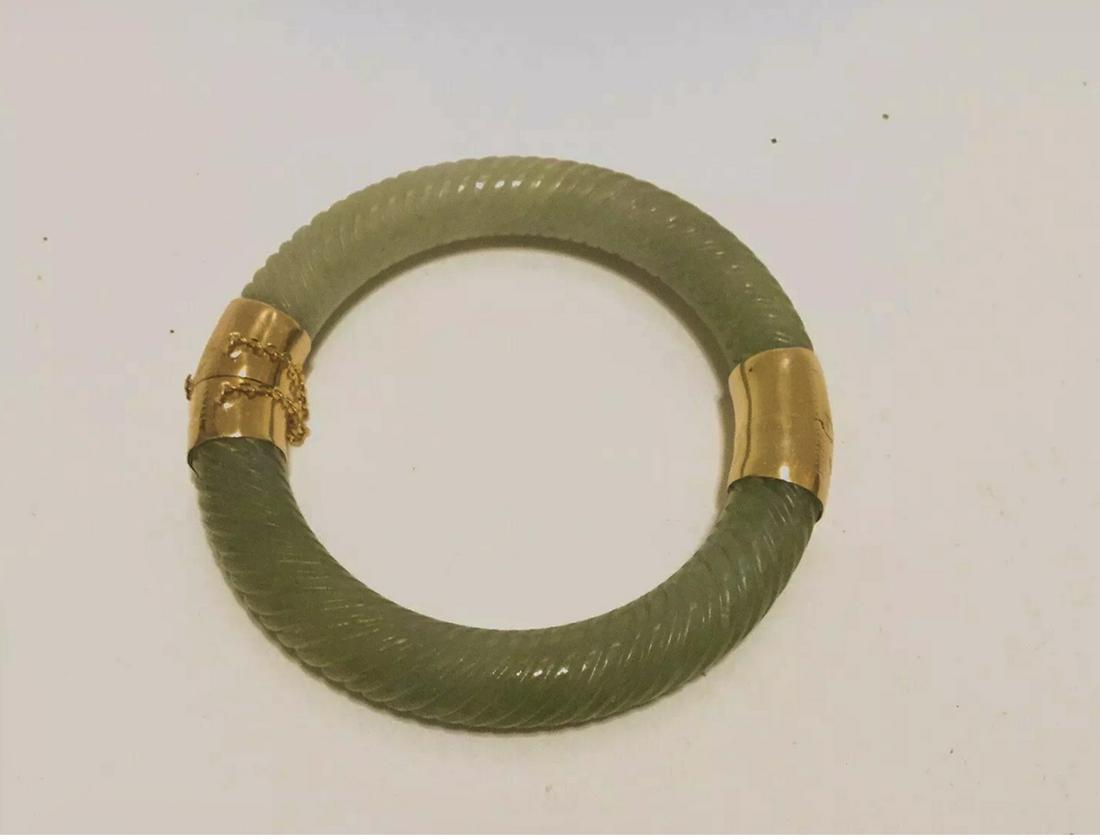 19th 14k Gold Bracelet Carving Jade Jadeite Bangle (1 of 3)