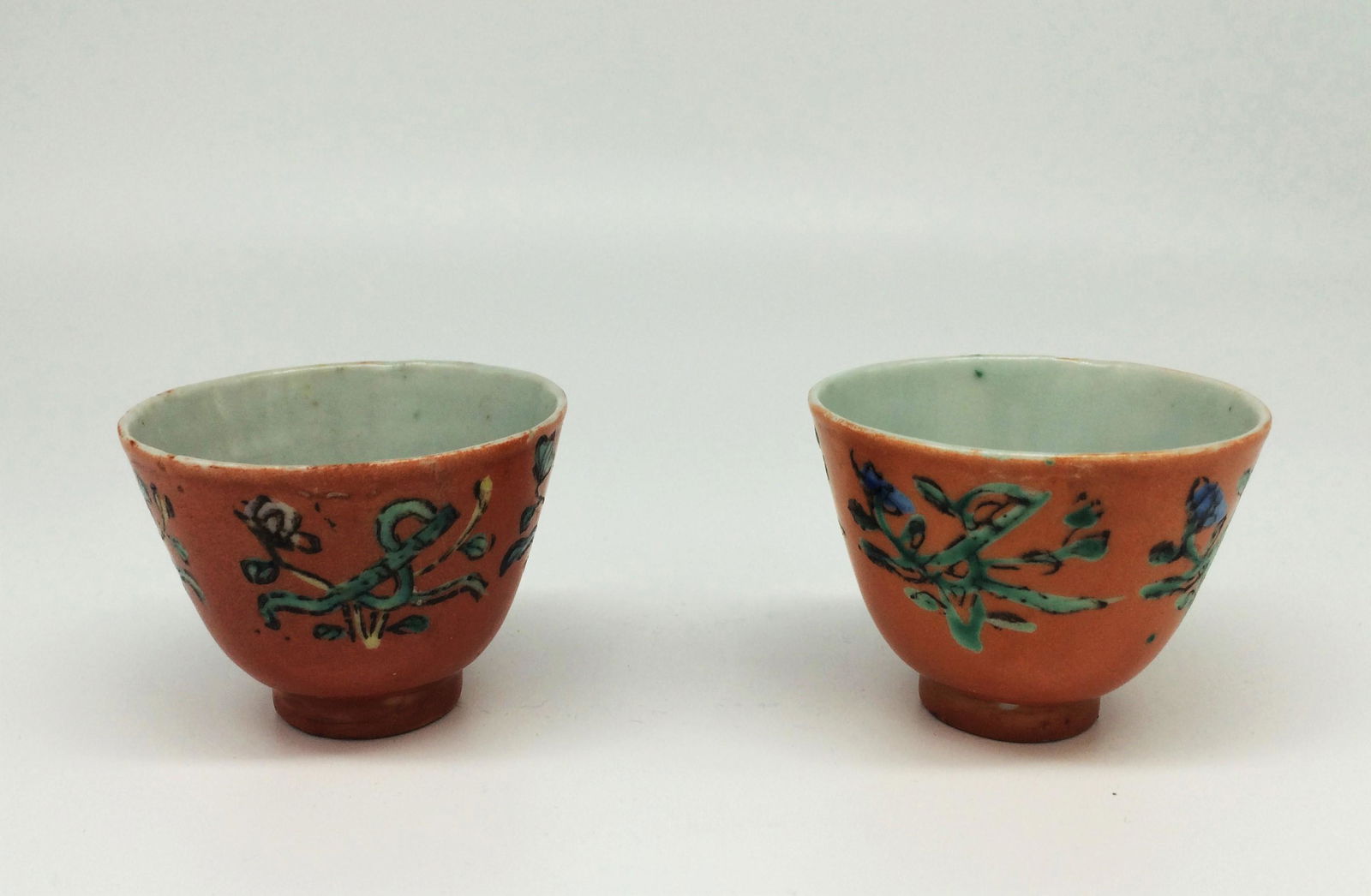 Qing Pair of Chinese  orange Antique Porcelain teacups (1 of 4)
