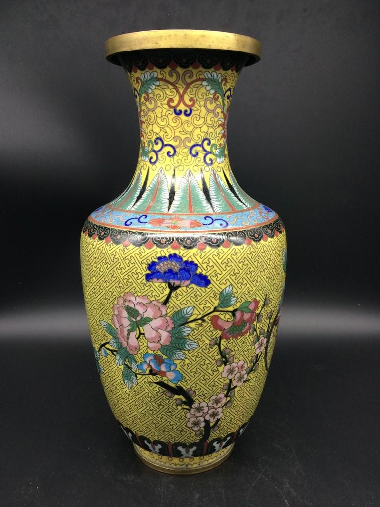 Antique Large Yellow Chinese Cloisonne Vase (1 of 4)