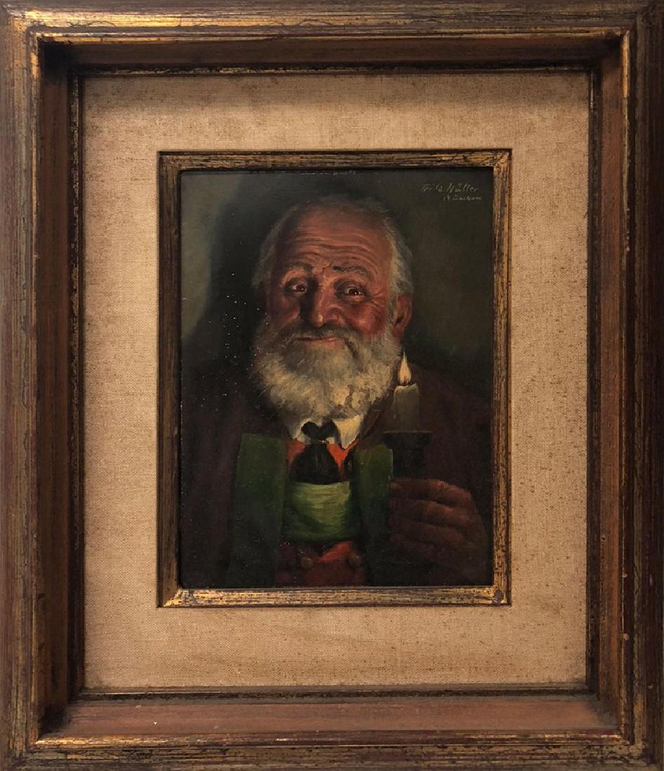 Man With Candle Painting: Oil/Panel - Framed - Signed by Fritz Muller (1879-1944) DIMENSIONS H 9 in. x W 7 in.H 22.86 cm x W 17.78 cm