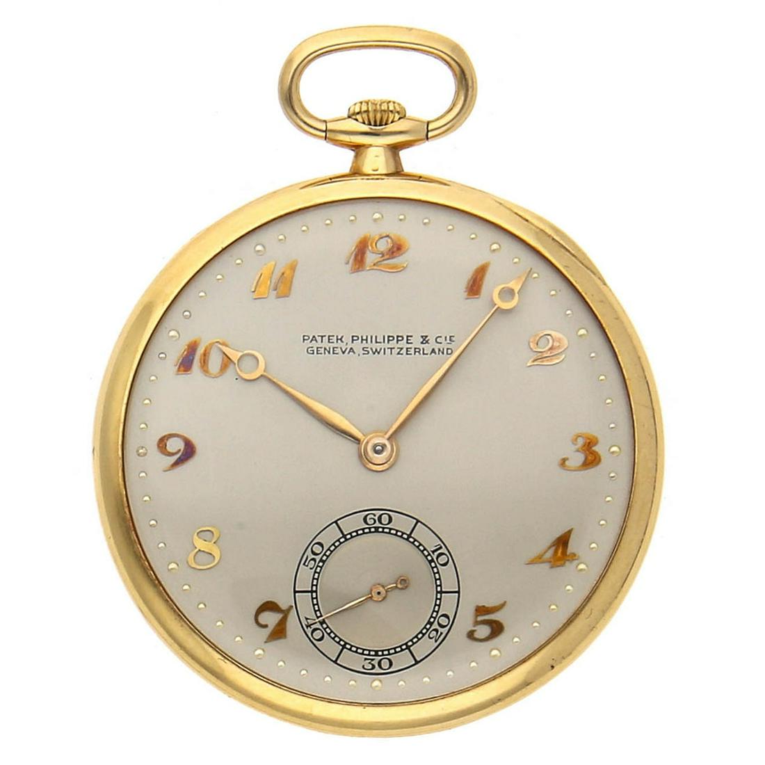 Patek Philippe Vintage Pocket Watch: Brand: Patek Philippe Model: Vintage Pocket Watch Case Size: 44 mm Movement: Mechanical (Hand-winding) Complications: Time Only Material: 18k yellow gold Band: Box/Papers: None