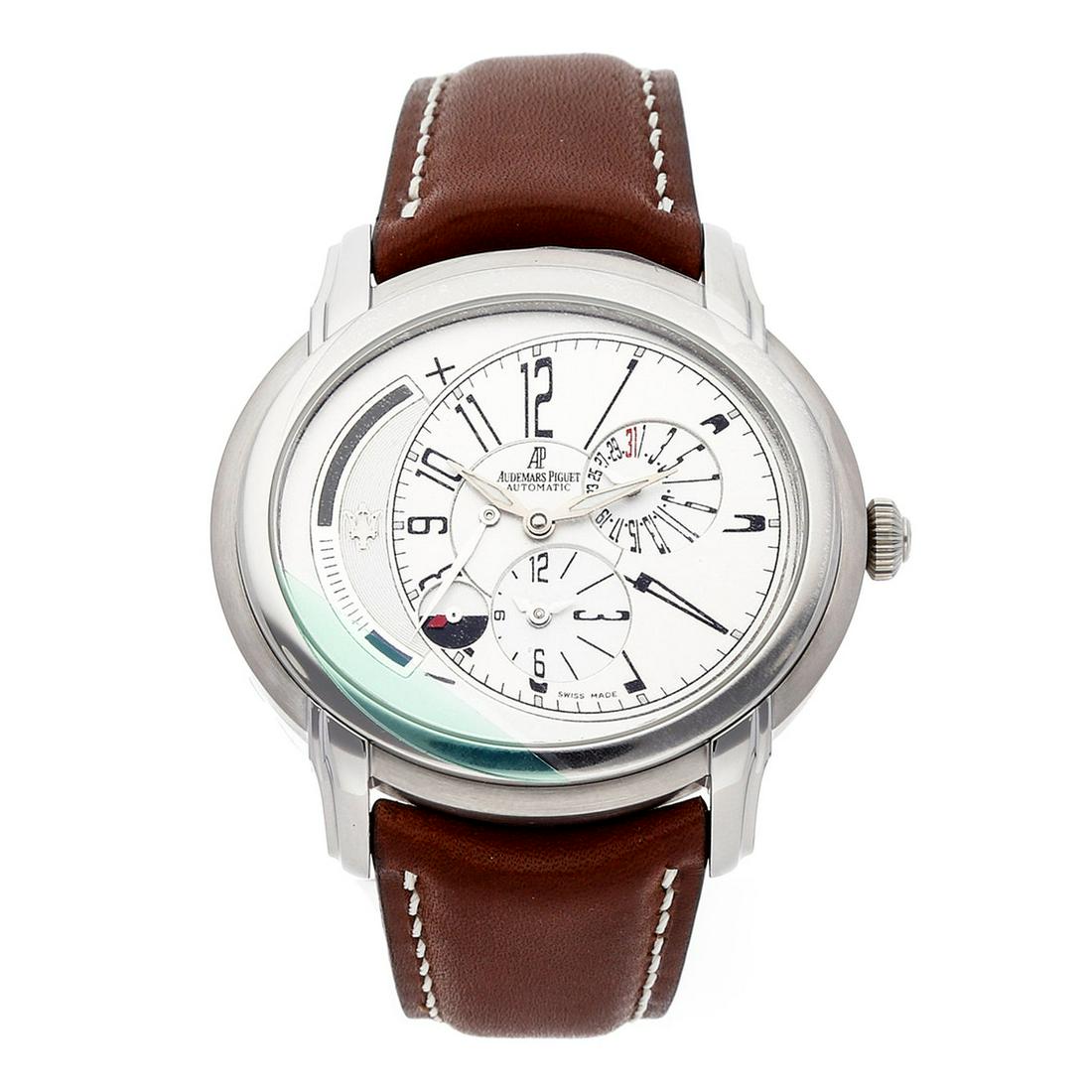 Audemars Piguet Millenary Dual-Time Maserati Limited: Brand: Audemars Piguet Model: Millenary Dual-Time Maserati Limited Edition Case Size: 42 mm x 45 mm Movement: Mechanical (Automatic) Complications: Date, Day/Night Indicator Material: Stainless Steel 