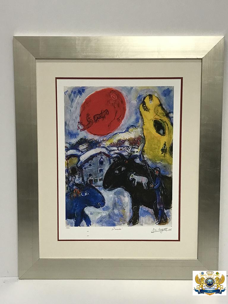 After Marc Chagall Lithograph: After Marc Chagall (1887-1985 French) signed Lithograph. Numbered edition 102 of 500 on acid free archival paper. Stone signed lower margin with seal and stamp. Paper size 18 1/2 x 24 1/2 inches. Unfr