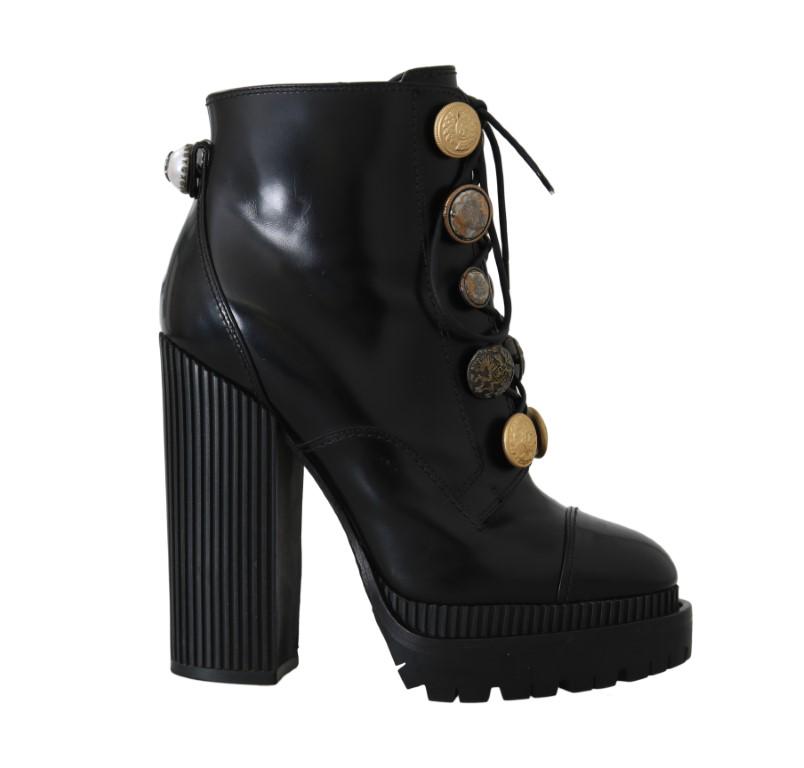 DOLCE & GABBANA BLACK LEATHER DG LOGO ANKLE BOOTS: Brand: DOLCE & GABBANA Model: Ankle boots Material: Leather Color: Black Sole: Leather