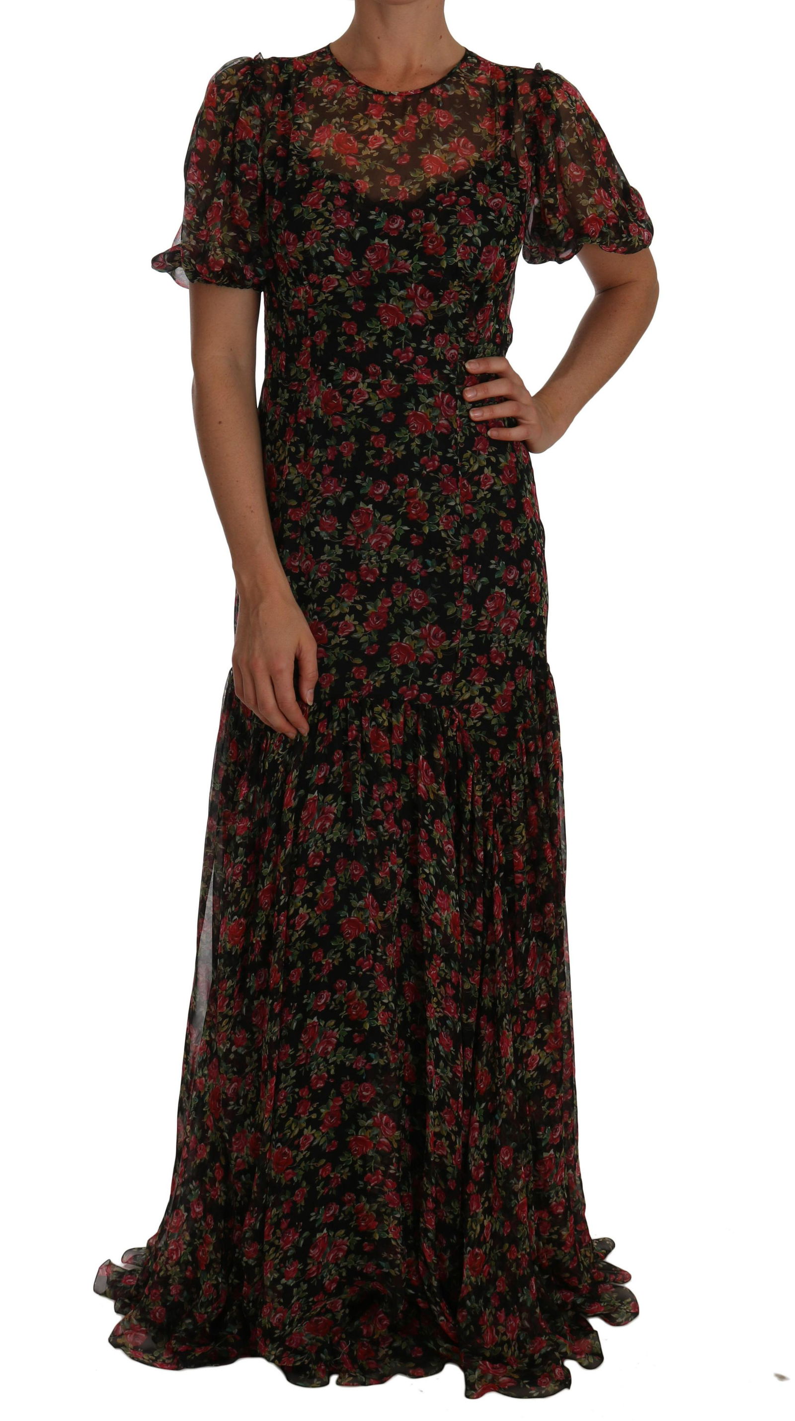 dolce and gabbana black dress with red roses