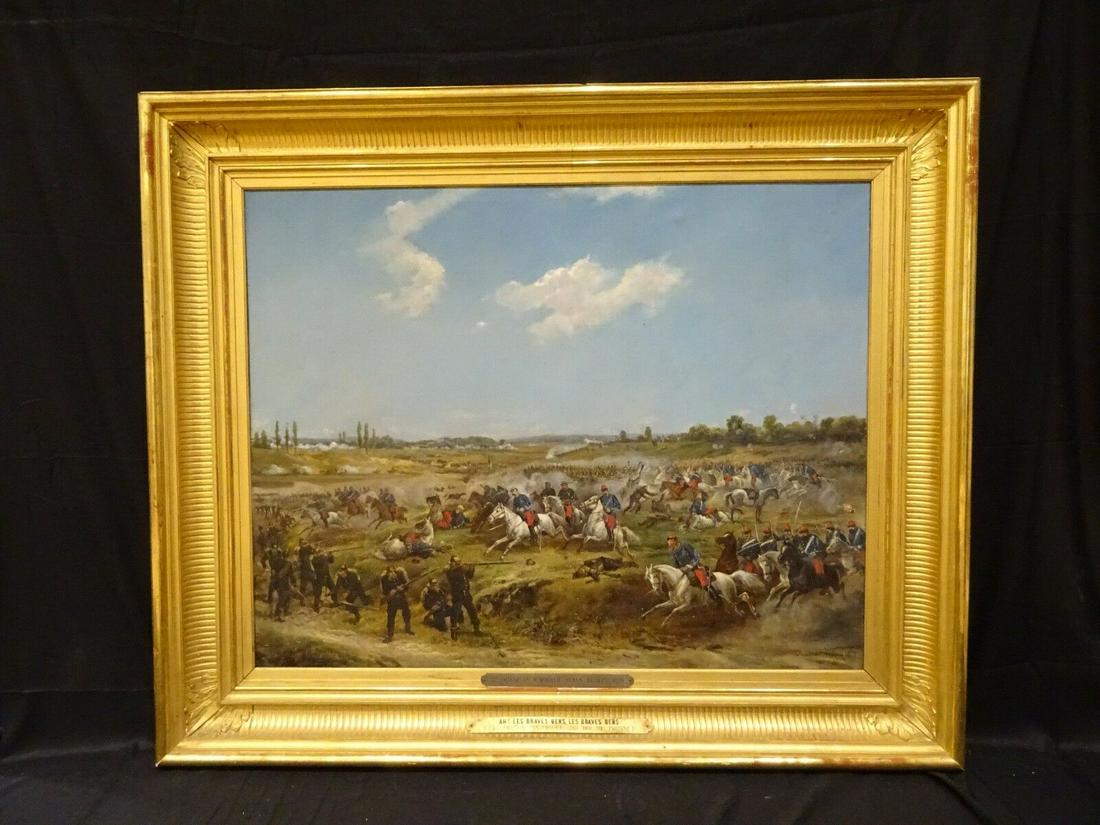 Huge 19th Century Franco-Prussian War Battle Of Sedan: Name: Huge 19th Century Franco-Prussian War Battle Of Sedan 1870 THEODORE LEVIGNE Year: 19th Century Size: 50" x 42" Medium: Oil Description: The Battle Of Sedan, 1870 by THEODORE LEVIGNE (1848-1912)
