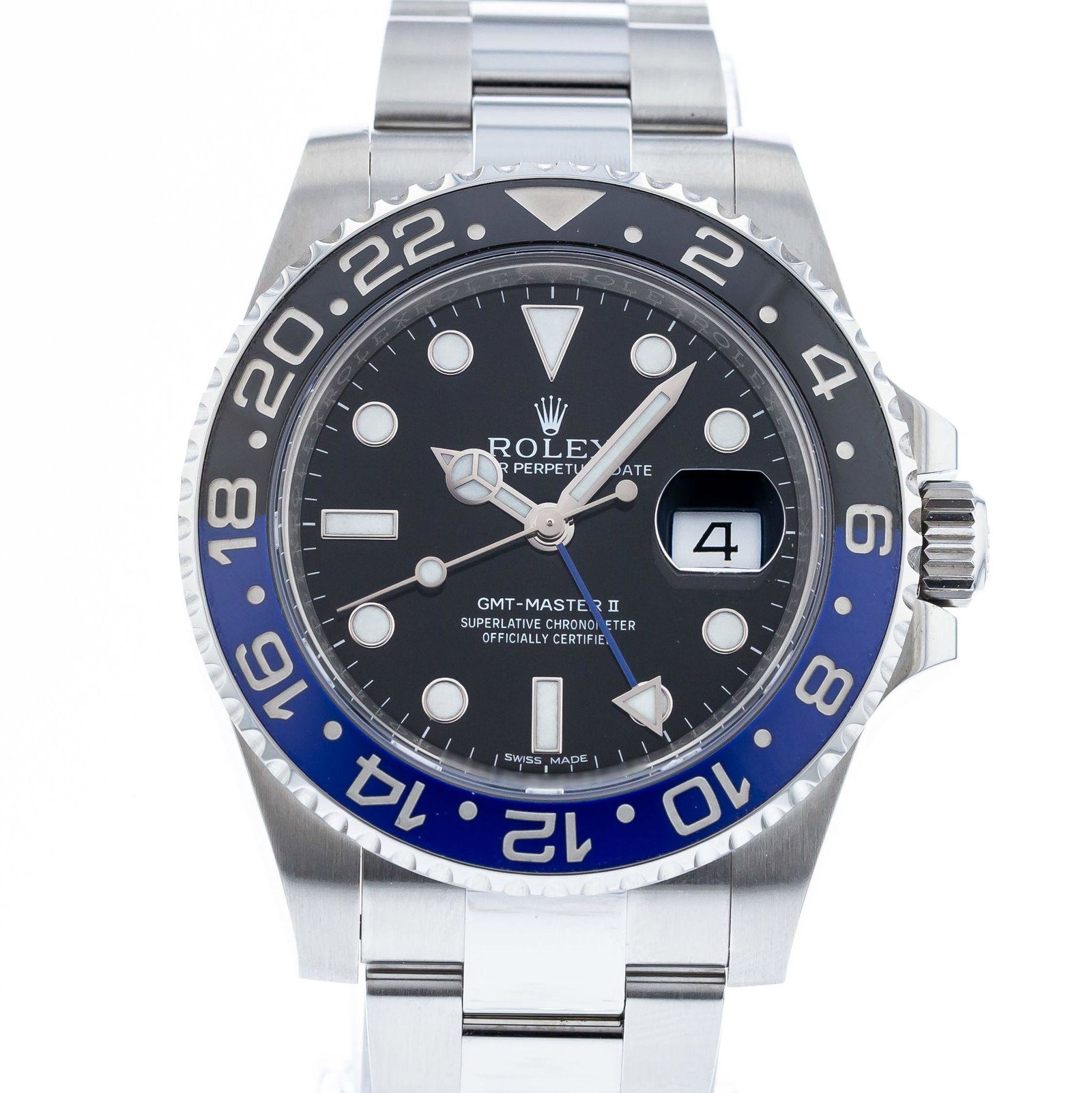 ROLEX GMT-MASTER II BATMAN: Brand: Rolex Model: GMT-Master II Case Size: 40mm Movement: Automatic Material: Stainless Steel Band Material: Stainless Steel Box: No Papers: No
