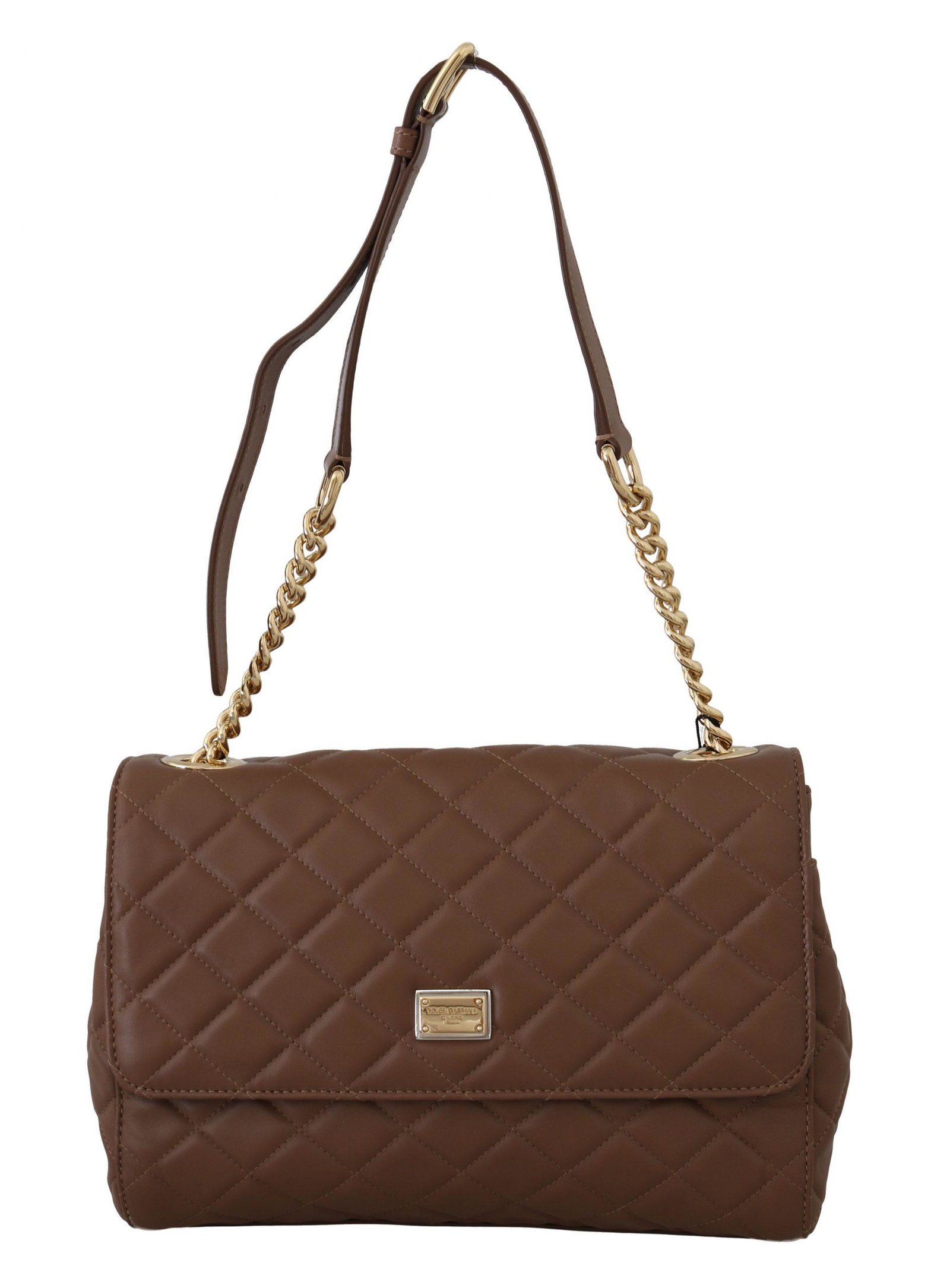 DOLCE & GABBANA BROWN QUILTED LEATHER HAND SHOULDER: Brand: DOLCE & GABBANA Model: Shoulder bag Material: 100% Leather Color: BrownÂ with gold metal detailing Strap: 60cm Measurements: 22cm x 30cm x 12cm