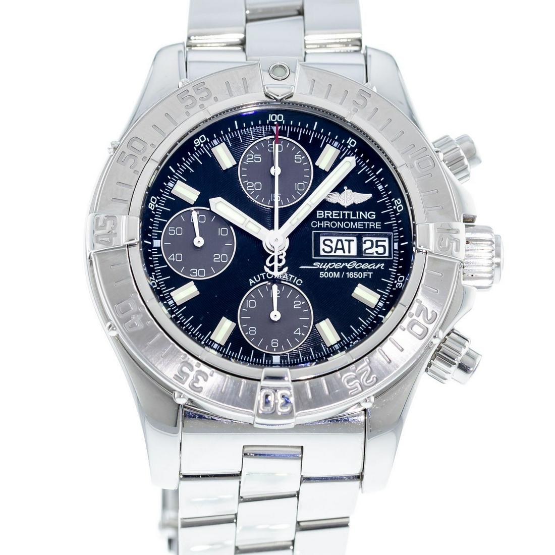 BREITLING SUPEROCEAN CHRONOGRAPH: Brand: Breitling Model: SuperOcean Case Size: 42mm Movement: Automatic Material: Stainless Steel Band Material: Stainless Steel Box: Yes Papers: Yes