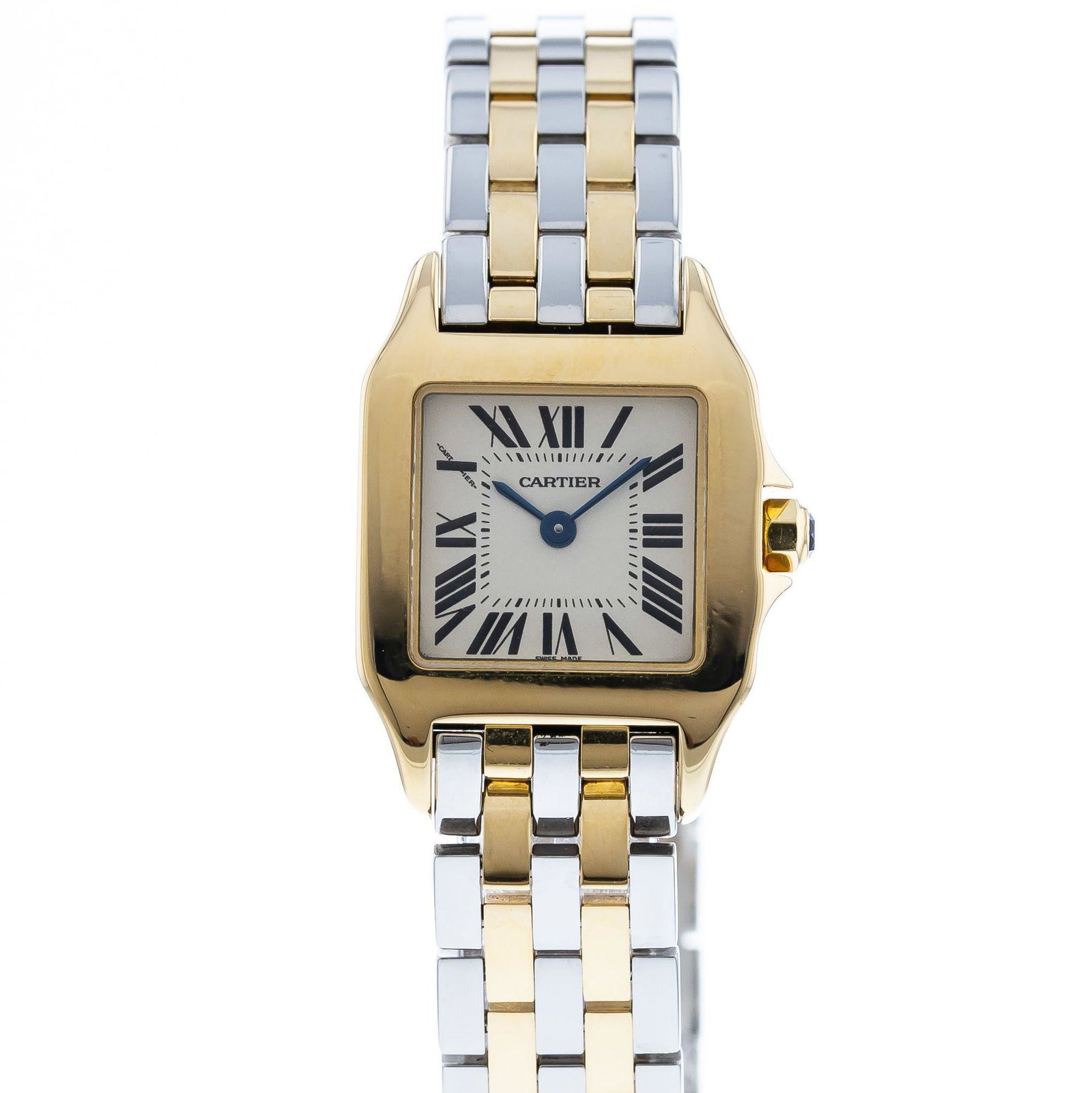 CARTIER SANTOS DEMOISELLE SMALL: Brand: Cartier Model: Santos Demoiselle Case Size: 20mm Movement: Quartz Material: 18k Yellow Gold Band Material: 18k Yellow Gold, Stainless Steel Box: No Papers: No