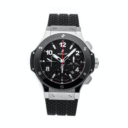 HUBLOT BIG BANG CHRONOGRAPH: Brand: Hublot Model: Big Bang Chronograph Case Size: 44mm Movement: Mechanical (Automatic) Complications: Chronograph Date Material: Stainless Steel Band Material: Rubber Box/Papers: Box