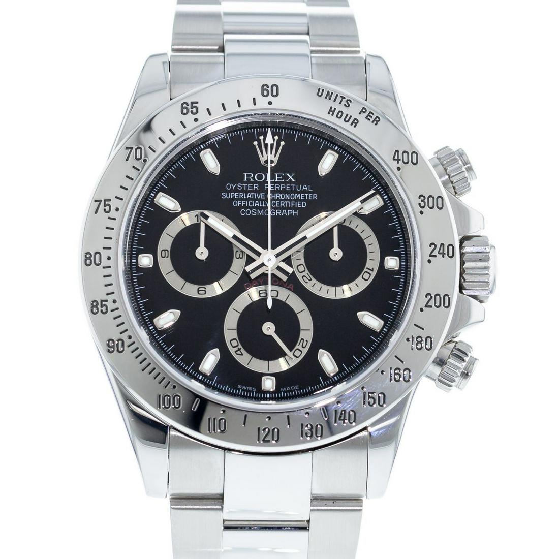 ROLEX DAYTONA: Brand: Rolex Model: Daytona Case Size: 40mm Movement: Automatic Material: Stainless Steel Band Material: Stainless Steel Box: No Papers: Yes