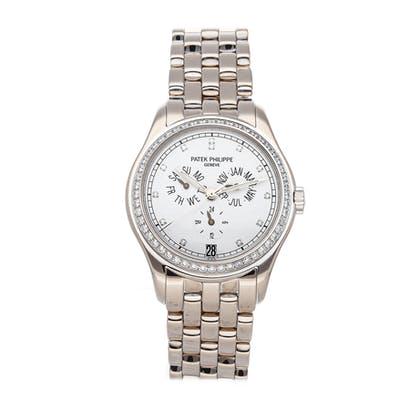 PATEK PHILIPPE COMPLICATIONS ANNUAL CALENDAR: Brand: Patek Philippe Model: Complications Annual Calendar Case Size: 37mm Movement: Mechanical (Automatic) Complications: Annual Calendar Day and Date Month Material: White Gold Band Material: Whit