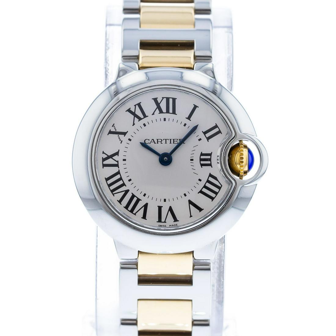 CARTIER BALLON BLEU: Brand: Cartier Model: Ballon Bleu Case Size: 28mm Movement: Quartz Material: Stainless Steel Band Material: 18k Yellow Gold, Stainless Steel Box: Yes Papers: No