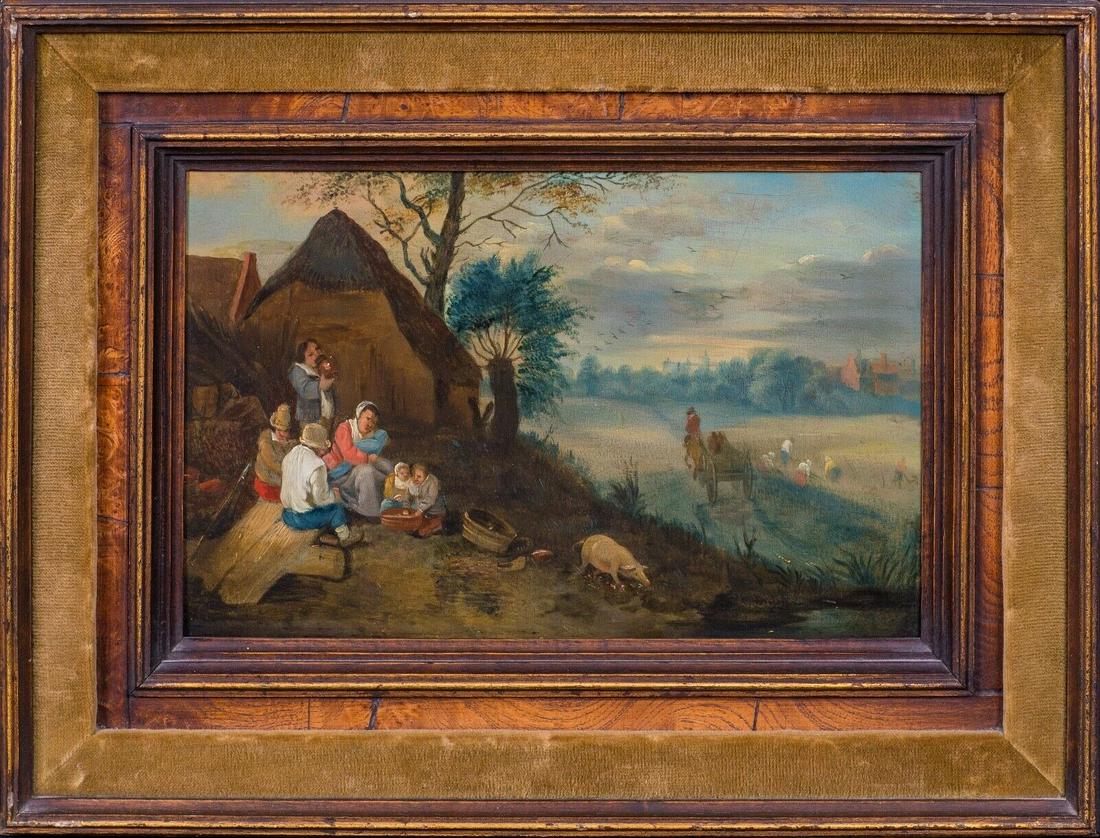 Peasants Street Scene Landscape: Name: 17th Century Flemish Village Peasants Street Scene Landscape Karel BREYDEL Year: 17th Century Size: 40cm x 30cm Medium: Oil Description: Village Scene, 17th Century circle of Karel BREYDEL (1678