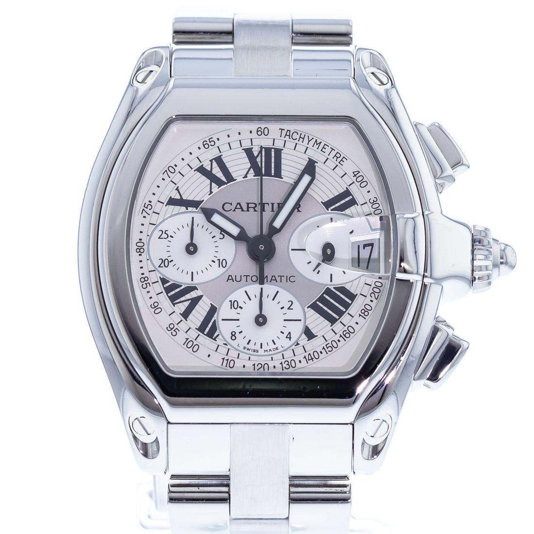 CARTIER ROADSTER CHRONOGRAPH XL: Brand: Cartier Model: Roadster Case Size: 43mm Movement: Automatic Material: Stainless Steel Band Material: Stainless Steel Box: No Papers: No