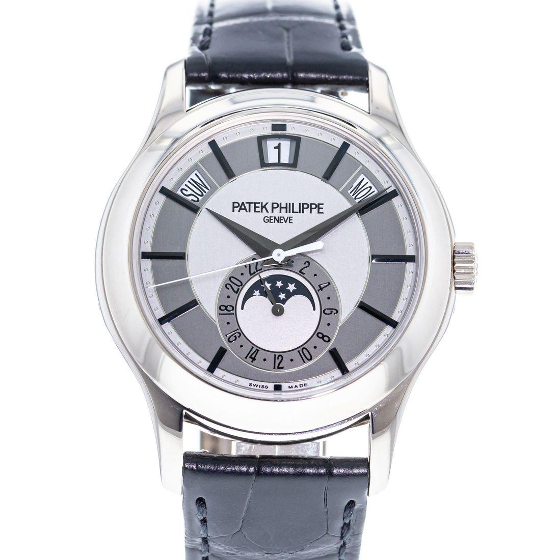 PATEK PHILIPPE ANNUAL CALENDAR: Brand: Patek Philippe Model: Annual Calendar Case Size: 40mm Movement: Automatic Material: 18k White Gold Band Material: Leather Box/Papers: No Box/Papers
