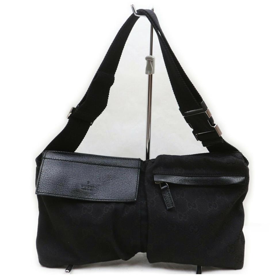 Gucci Black Monogram GG Belt Bag Fanny Pack Waist Pouch: Brand: GUCCI Material: Canvas Color: Black Strap: 55 cm - 85 cm Measurements: Width: 30 cm Height: 18 cm Depth: 2 cm