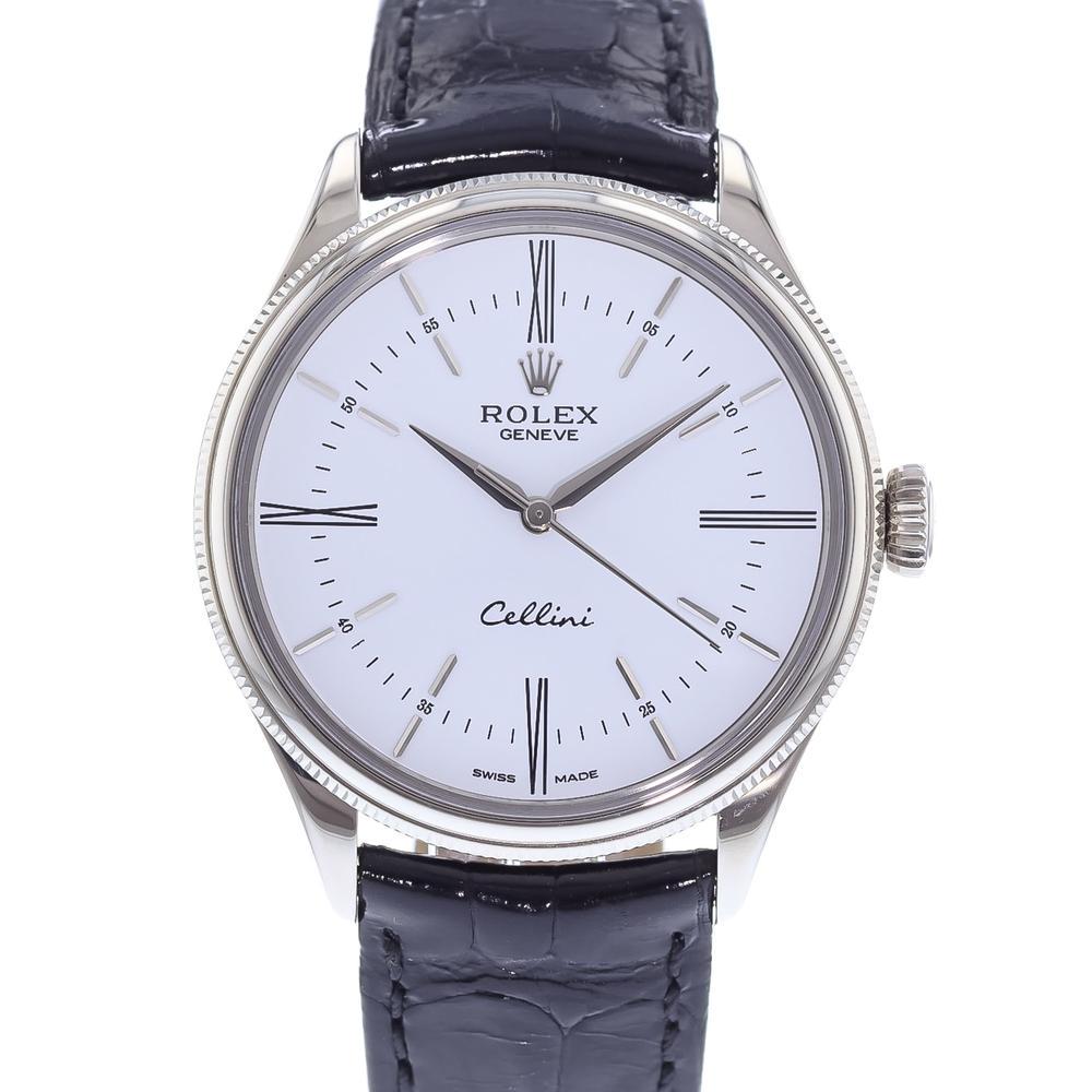 Rolex Cellini Time: Brand: Rolex Model: Cellini Time Case Size: 39mm Movement: Automatic Material: 18k White Gold Band Material: Leather Box: No Papers: No