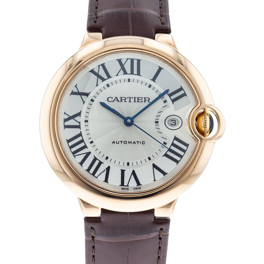 Cartier Ballon Bleu: Brand: Cartier Model: Ballon Bleu Case Size: 42mm Movement: Automatic Material: 18k Yellow Gold Band Material: Leather Box: No Papers: No