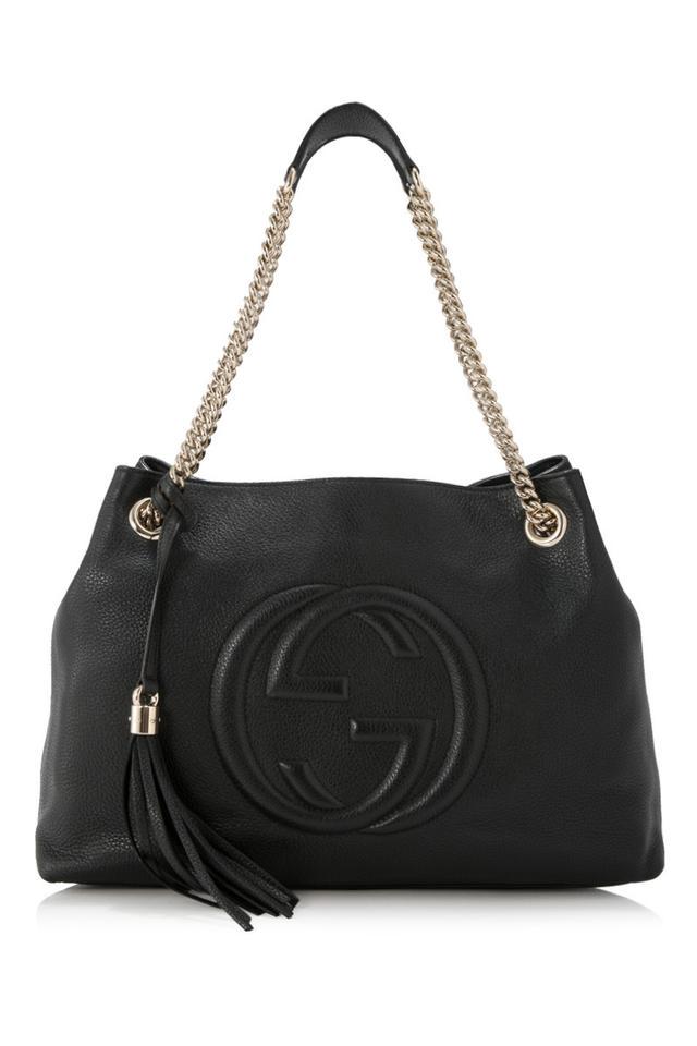 Gucci Black Leather Fringe Tassel Soho Chain Tote Bag: Brand: GUCCI Color: Black Strap: 16.5" Measurements: Length: 14.75 " Width: 4.5" Height: 11"