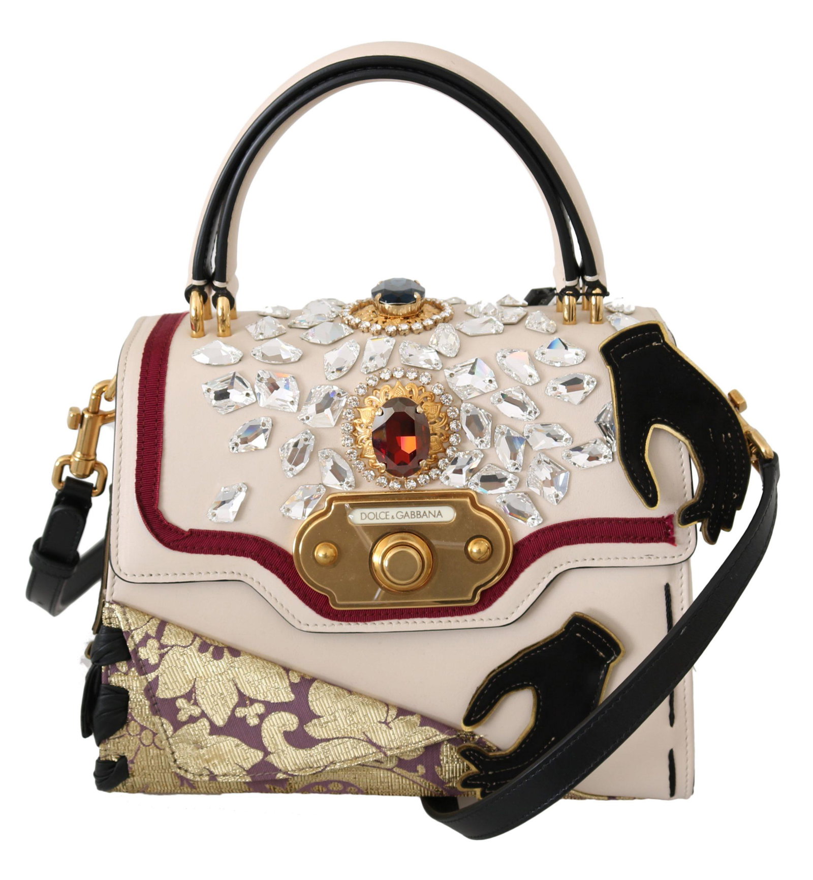 Multicolor Leather Crystal Crossbody WELCOME Bag: Brand: DOLCE & GABBANA Model: WELCOME bag Material: 70% Leather 13% Polyester 10% Silk 7% Metal Color: Multicolor with gold metal detailing Strap: Adjustable and detachable leather strap 110cm Measure