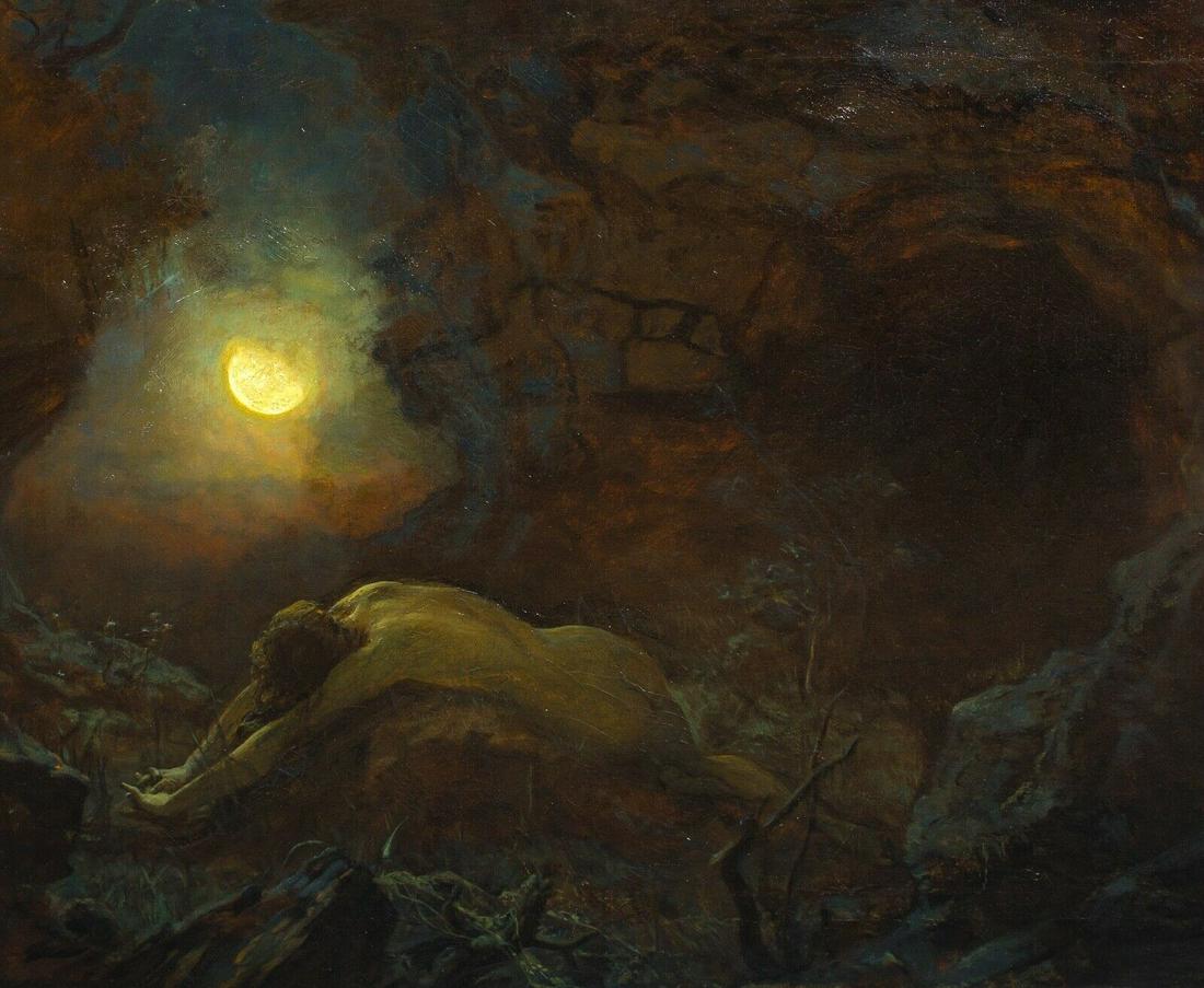 Sleep Of Endymion Nude Male Oil Painting: Year: 19th Century Size: 75cm x 65cm Medium: Oil Description: Fine large 19th Century classical scene from Greek Mythology of the Sleep Of Endymion, oil on canvas by Henry John Stock. An excellent exa