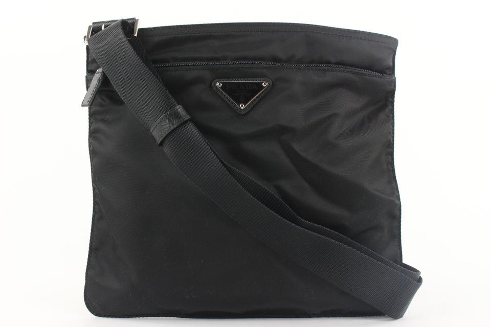 Prada Black Nylon Tessuto Messenger Crossbody Bag: Brand: PRADA Strap: 12.5"-24.5" Measurements: Length: 10" Width: .5" Height: 9"