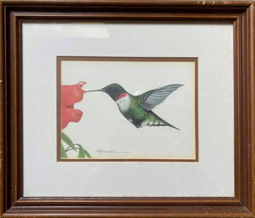 Hummingbird: Year: Late 20th Century Size: 11 x 13 in Medium: Color Pencil Description: Richard Mueller, who died in 2010, specialized in drawings of nature, including birds and flowers. This picture of a hummingb