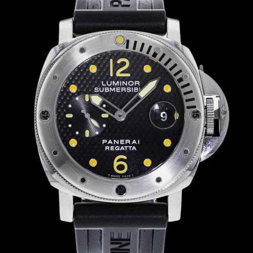 PANERAI LUMINOR SUBMERSIBLE REGATTA LIMITED EDITION: Brand: Panerai Model: Luminor Submersible Regatta Limited Edition Case Size: 44mm Movement: Automatic Material: Stainless Steel Band Material: Rubber Box: Yes Papers: Yes