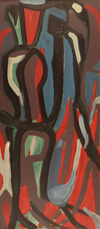 ABSTRACT COMPOSITION OIL PAINTING: Year: 20th Century Size: 55 x 25 cm Medium: Oil Description: Lennart Pilotti (1912-1981), Sweden. Oil on board. Abstract composition. Mid-20th century. The board measures: 55 x 25 cm. In excellent con