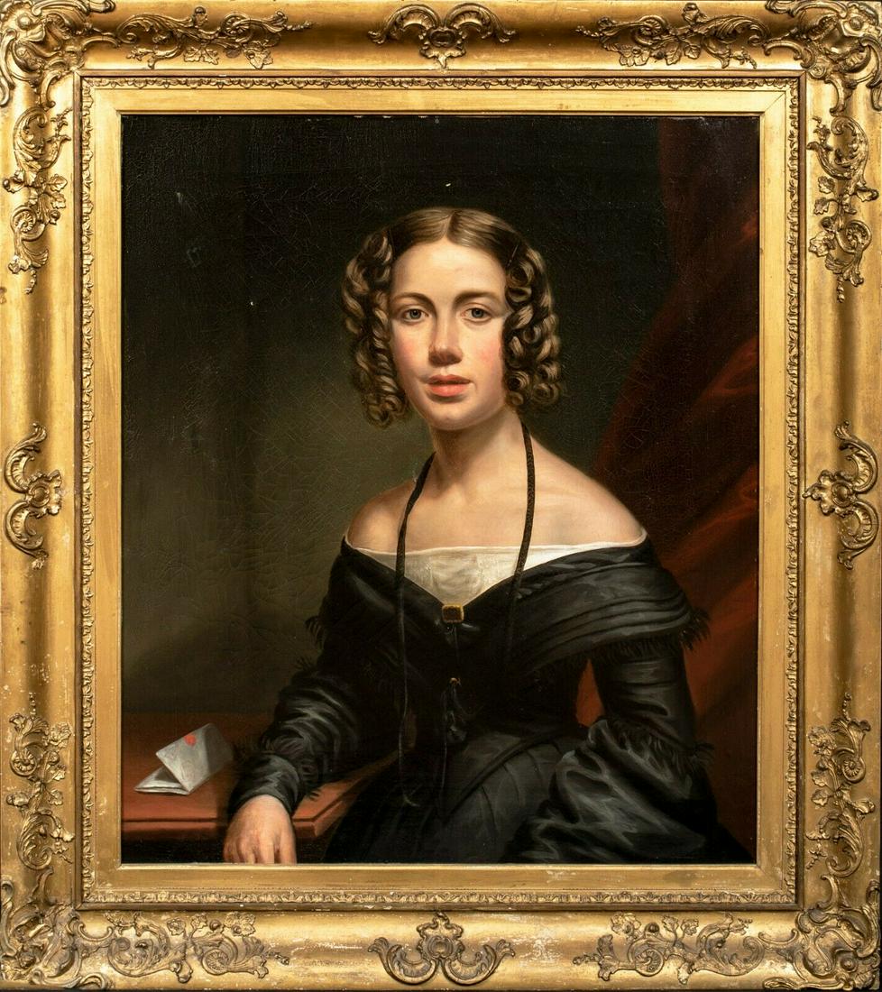PORTRAIT LADY MARY BROWN FORSYTH OIL PAINTING: Year: 19th Century Size: 39" x 34" Medium: Oil Description: Large 19th Century Scottish portrait of Mary Brown Forsyth later Howieson, oil on canvas. Excellent quality portrait of the pretty young sit