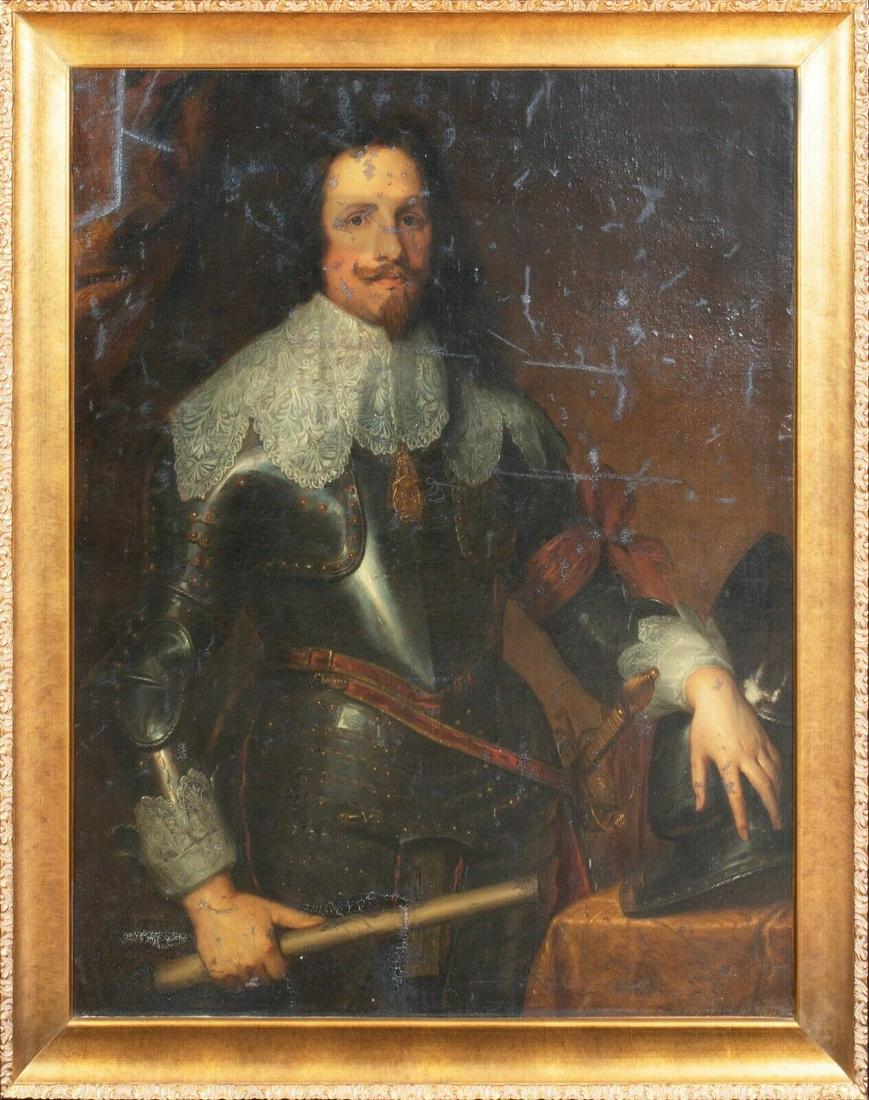 PRINCE TOMMASO FRANCESCO OF SAVOY-CARIGNANO OIL PAINTING: Year: 17th Century Size: 48" x 39" Medium: Oil Description: Huge 17th Century Portrait of Prince Tommaso Francesco of Savoy-Carignano, oil on canvas. Three-quarter-length, in armour and a white lace c