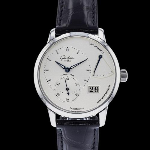 GLASHUTTE ORIGINAL PANORESERVE: Brand: Glashutte Original Model: PanoReserve Case Size: 40mm Movement: Manual Material: Stainless Steel Band Material: Leather Box: Yes Papers: Yes